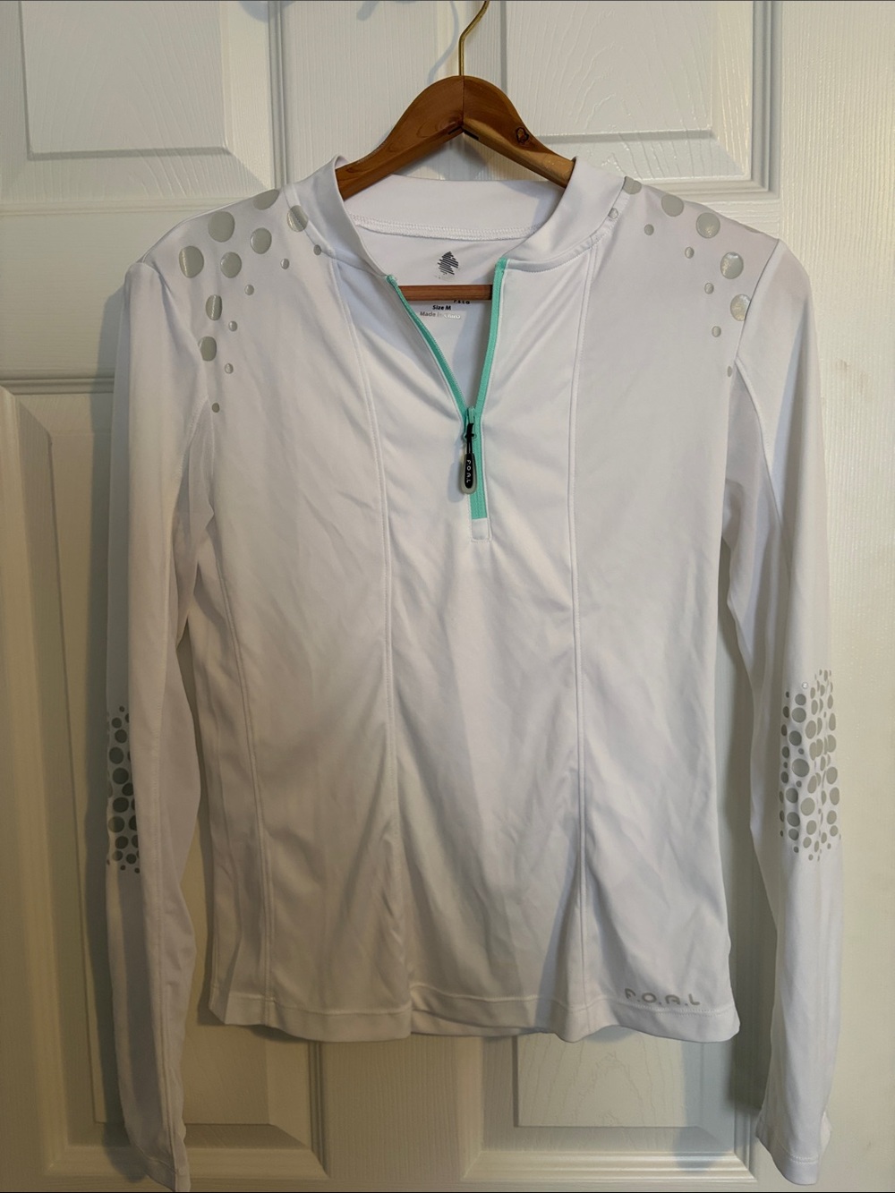 White Long-Sleeve Sun Shirt with Mint Zip Accent